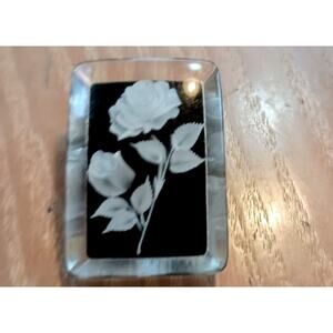 Vintage White Rose Flower Reverse Carved Lucite Brooch